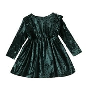 Infant Toddler Baby Girls Christmas Dress Velvet Kids Long Sleeve Ruffle Princess Party Dresses Fall Winter Clothes